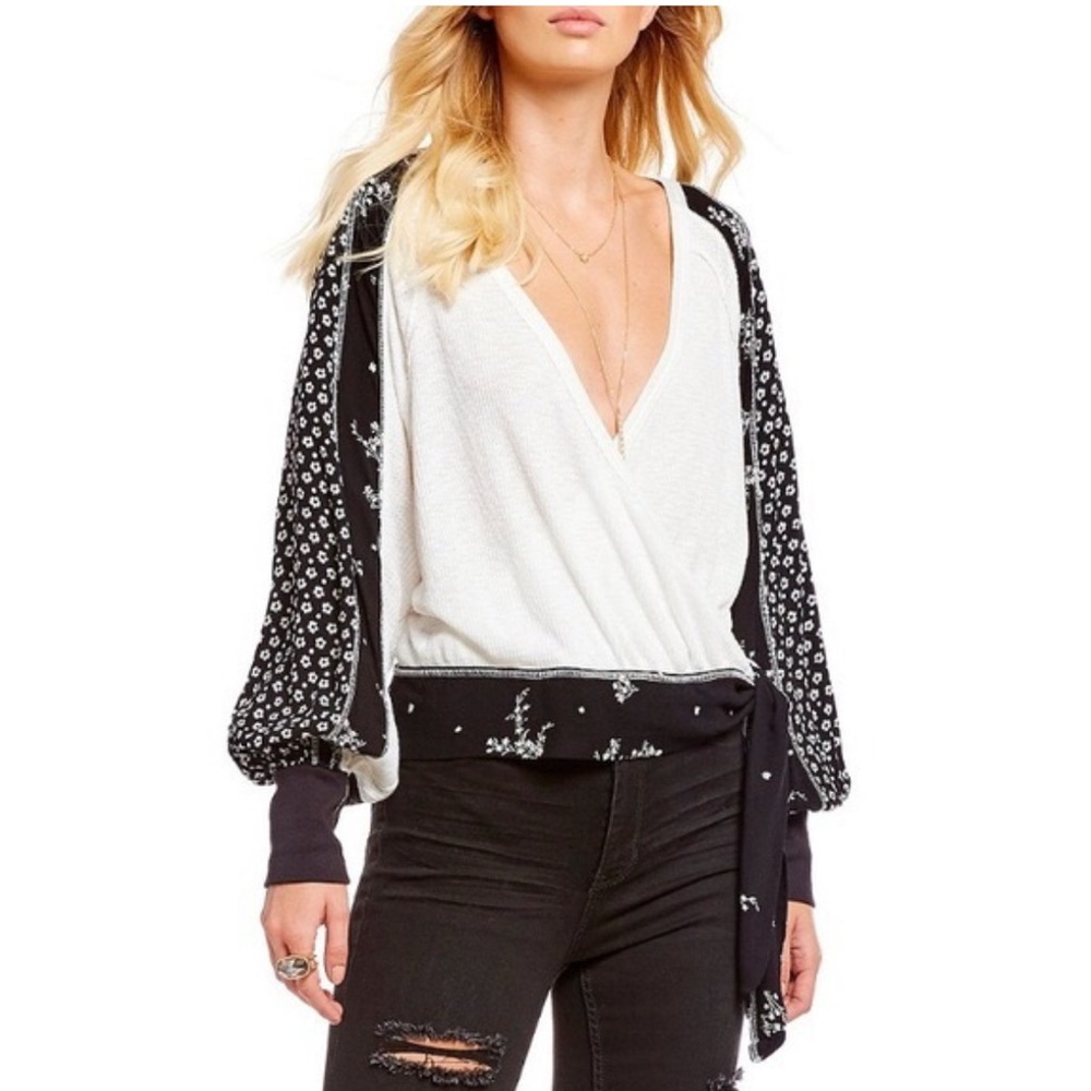 Free People Black and White Knit Top
